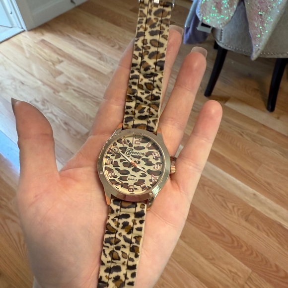 Geneva Gold and Brown Leopard Print Watch - Picture 4 of 5